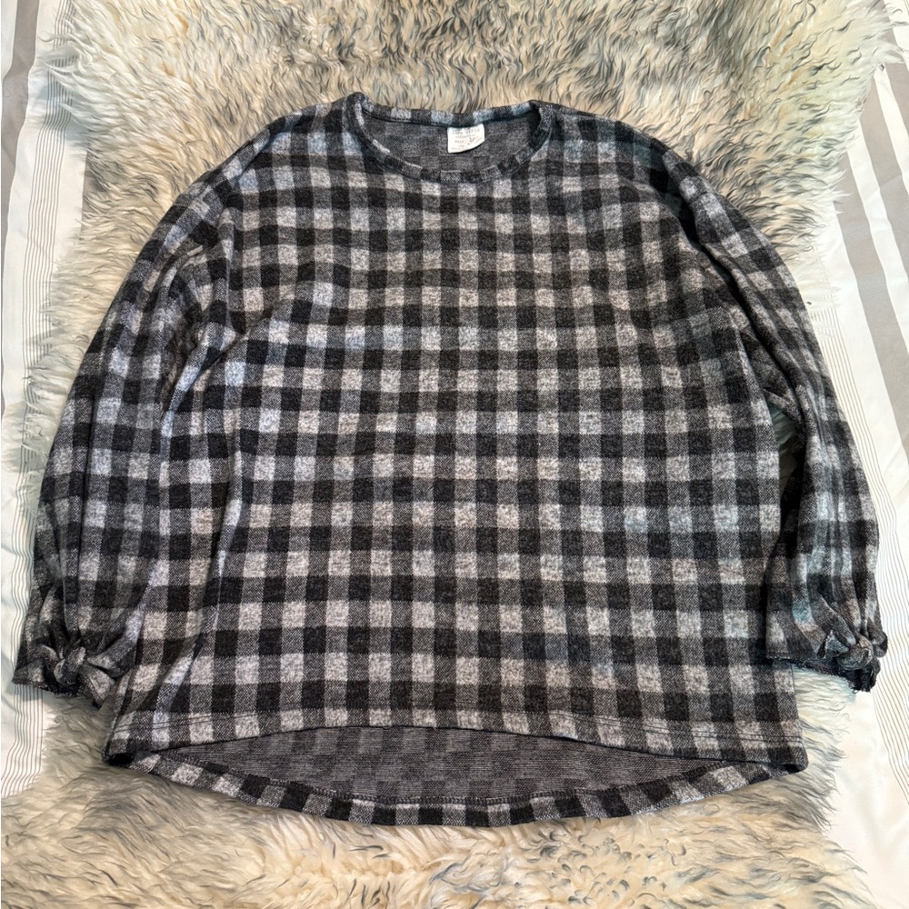 Gray and Black Plaid Long Sleeve Top Zara